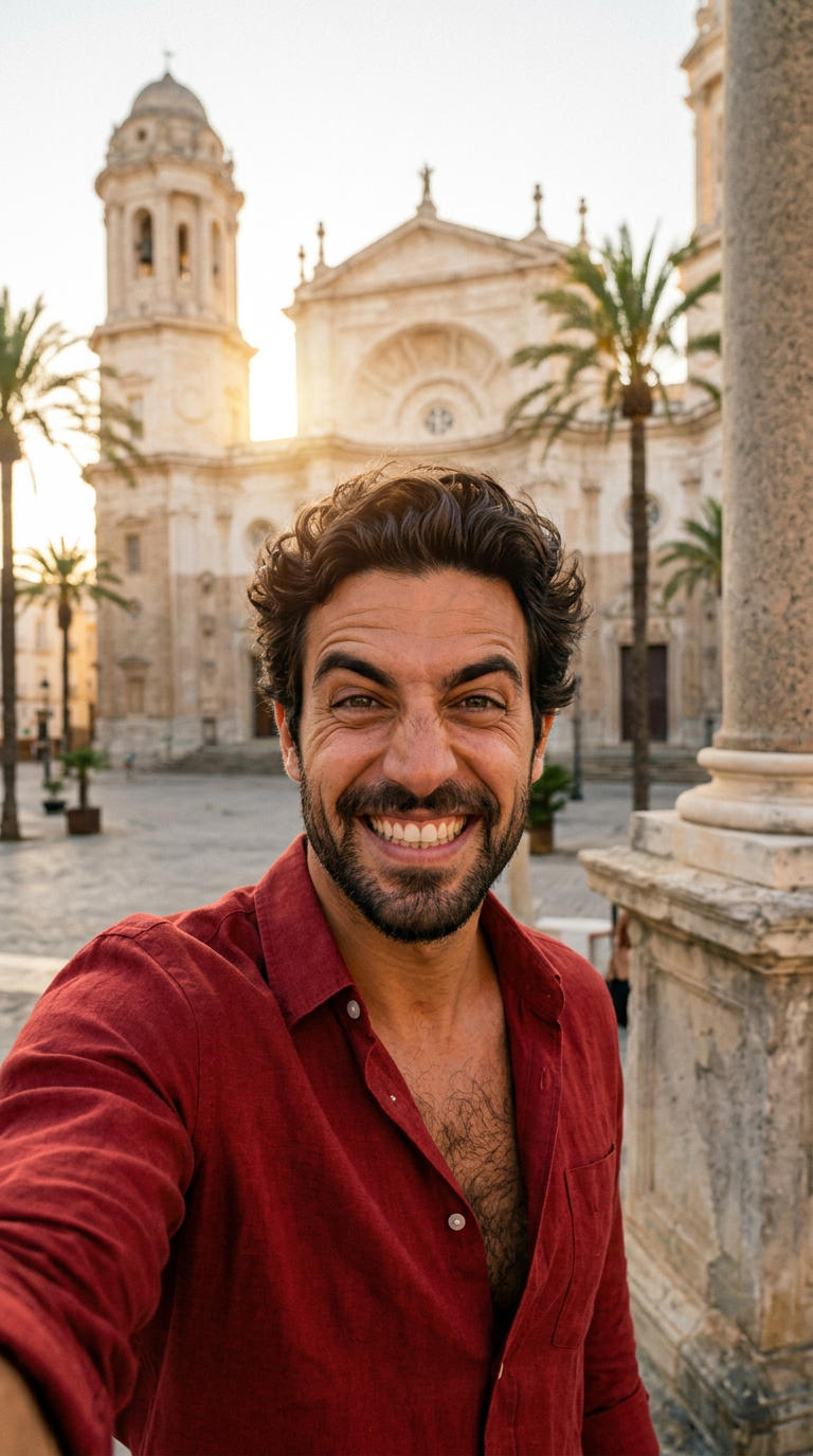 Iago Alba junto a la Catedral de Cádiz.