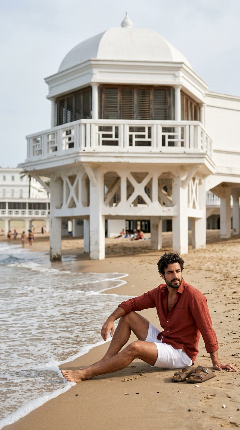 Iago Alba en la playa de La Caleta junto al Balneario de la Palma, Cádiz.
