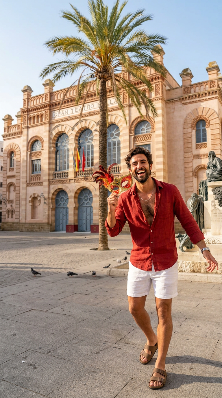 Iago Alba delante del Gran Teatro Falla de Cádiz.