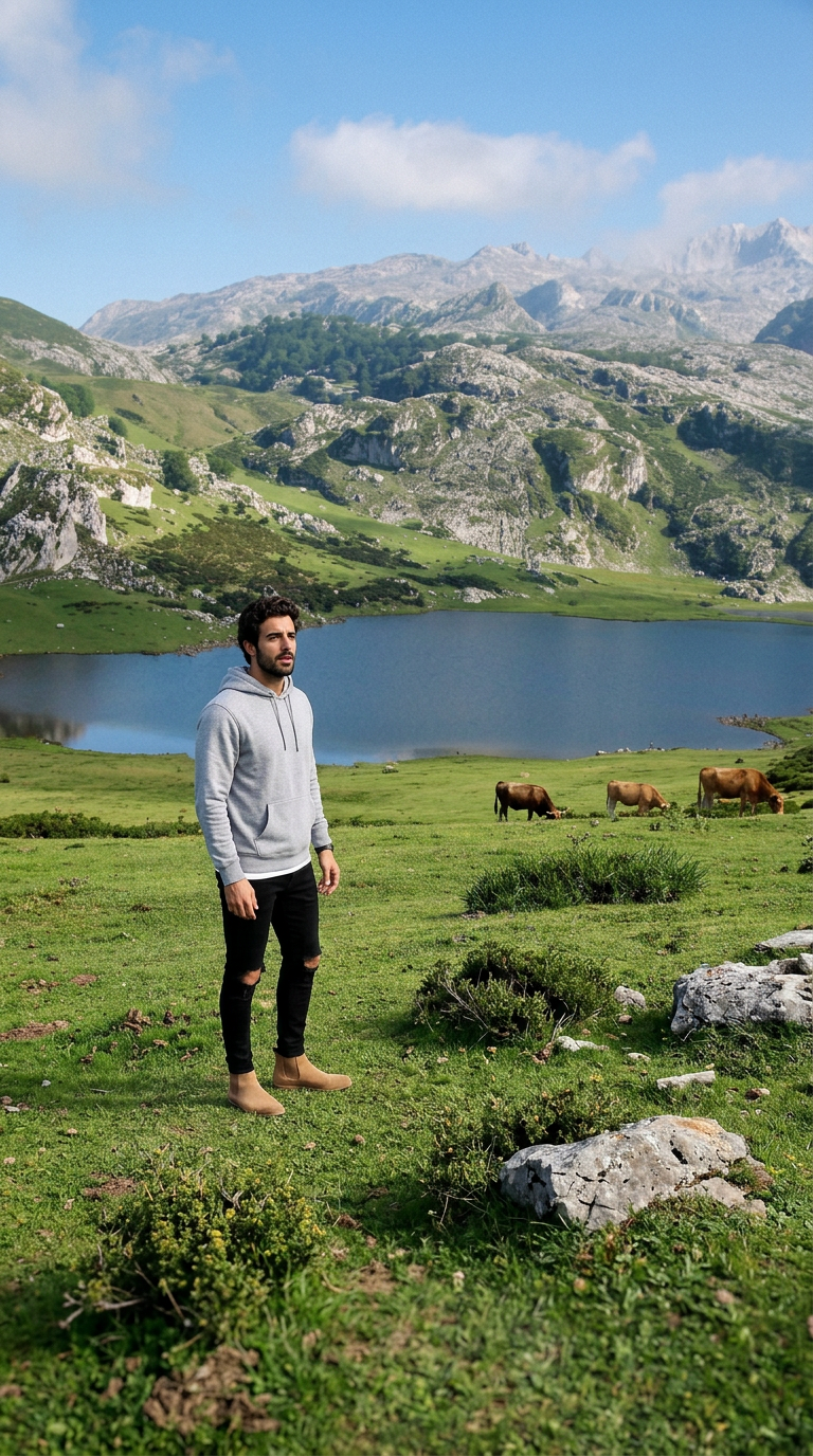 Iago Alba junto a los Lagos de Covadonga, entre montañas y praderas