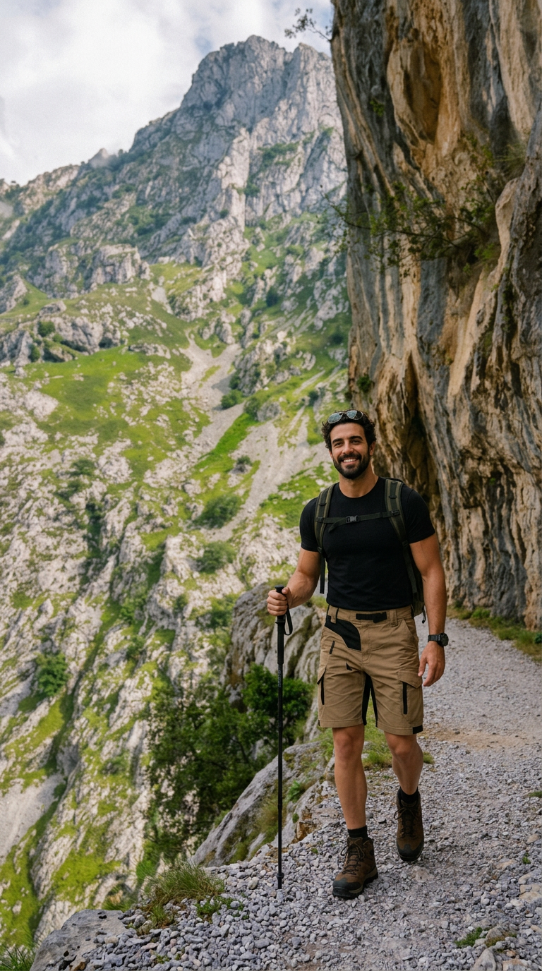Iago Alba recorriendo una senda de montaña en la Ruta del Cares