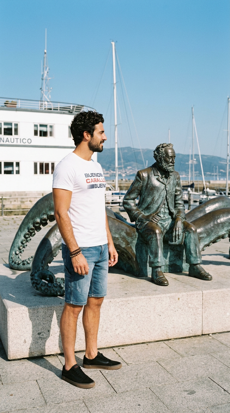 Iago Alba en Monumento a Julio Verne, Vigo